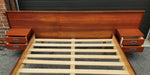 REFINISHED Mid Century Modern Teak Queen Bed w Floating Nightstands & Headboard 7