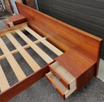 REFINISHED Mid Century Modern Teak Queen Bed w Floating Nightstands & Headboard 8