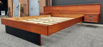 REFINISHED Mid Century Modern Teak Queen Bed w Floating Nightstands & Headboard 9