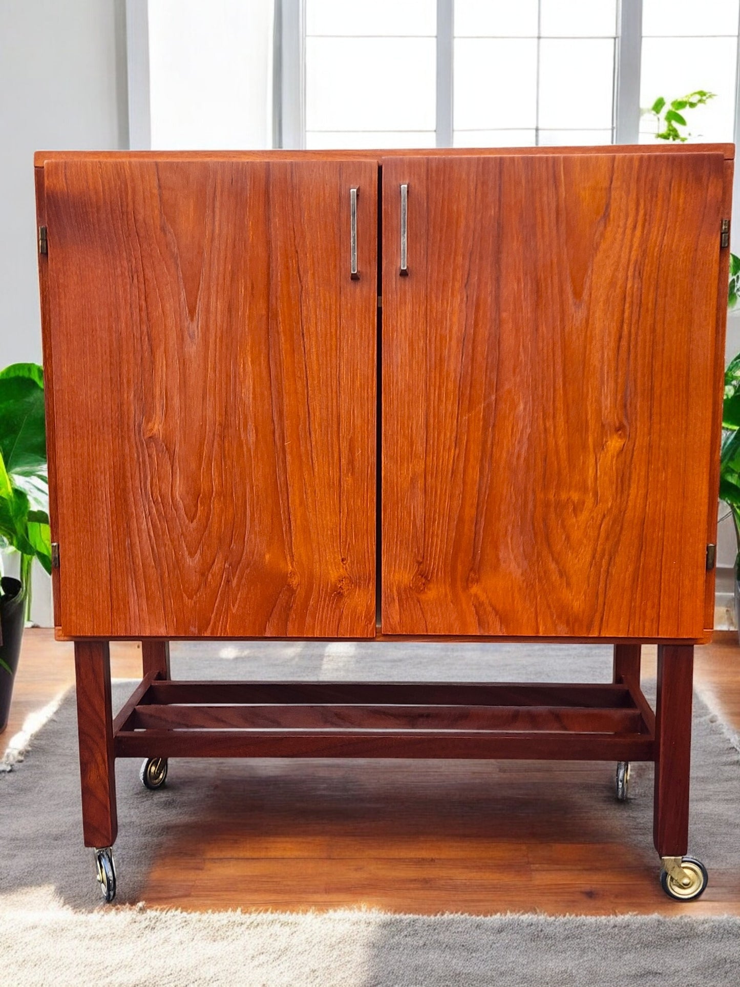 REFINISHED Swedish Mid Century Modern Teak Record Cabinet on Casters