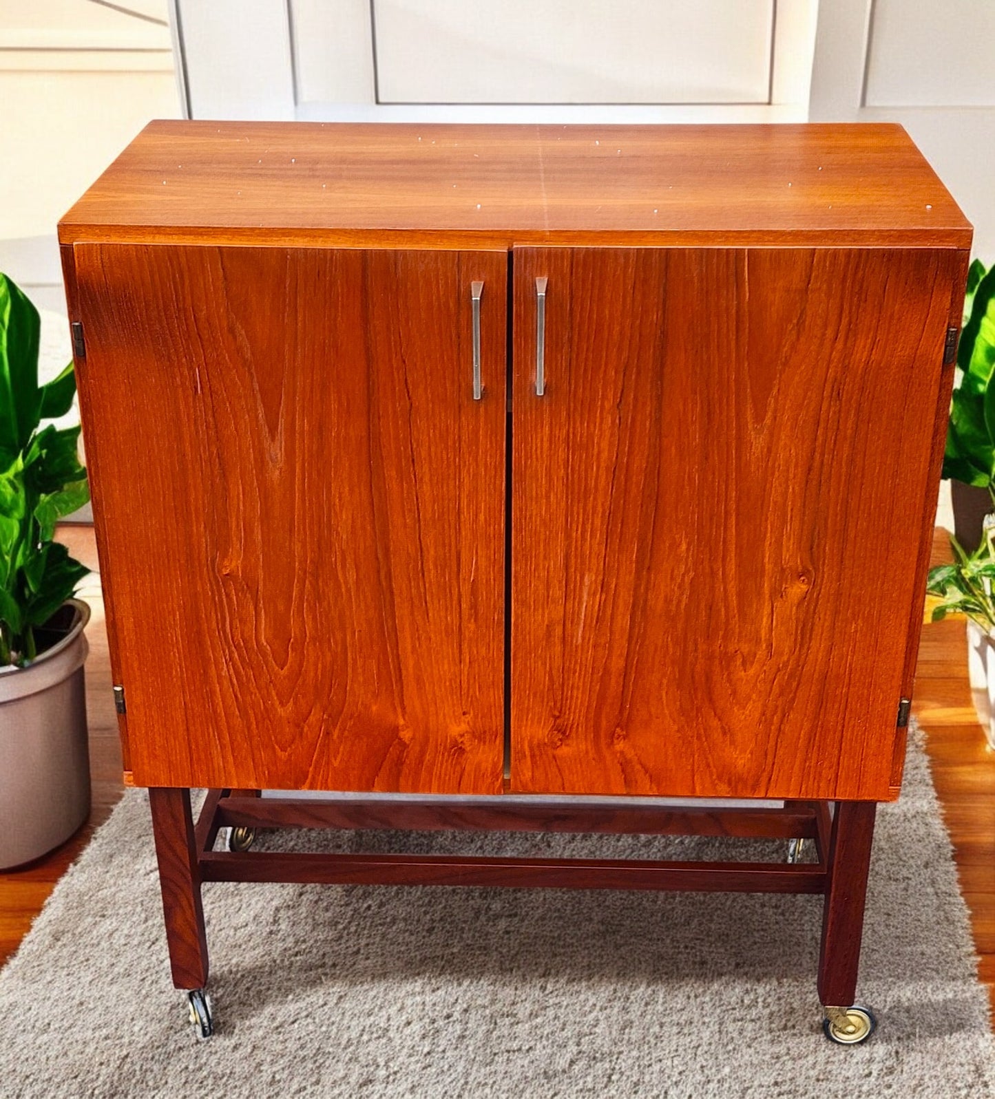 REFINISHED Swedish Mid Century Modern Teak Record Cabinet on Casters