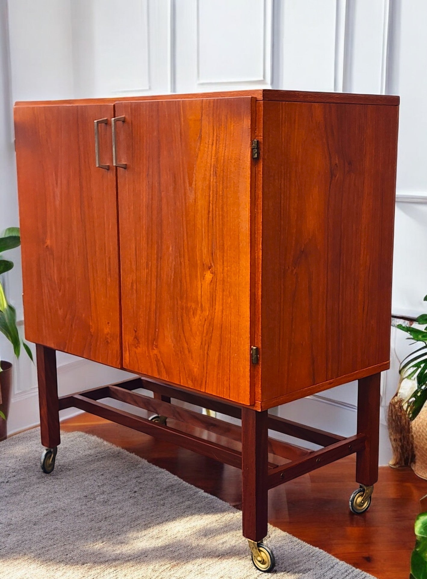 REFINISHED Swedish Mid Century Modern Teak Record Cabinet on Casters