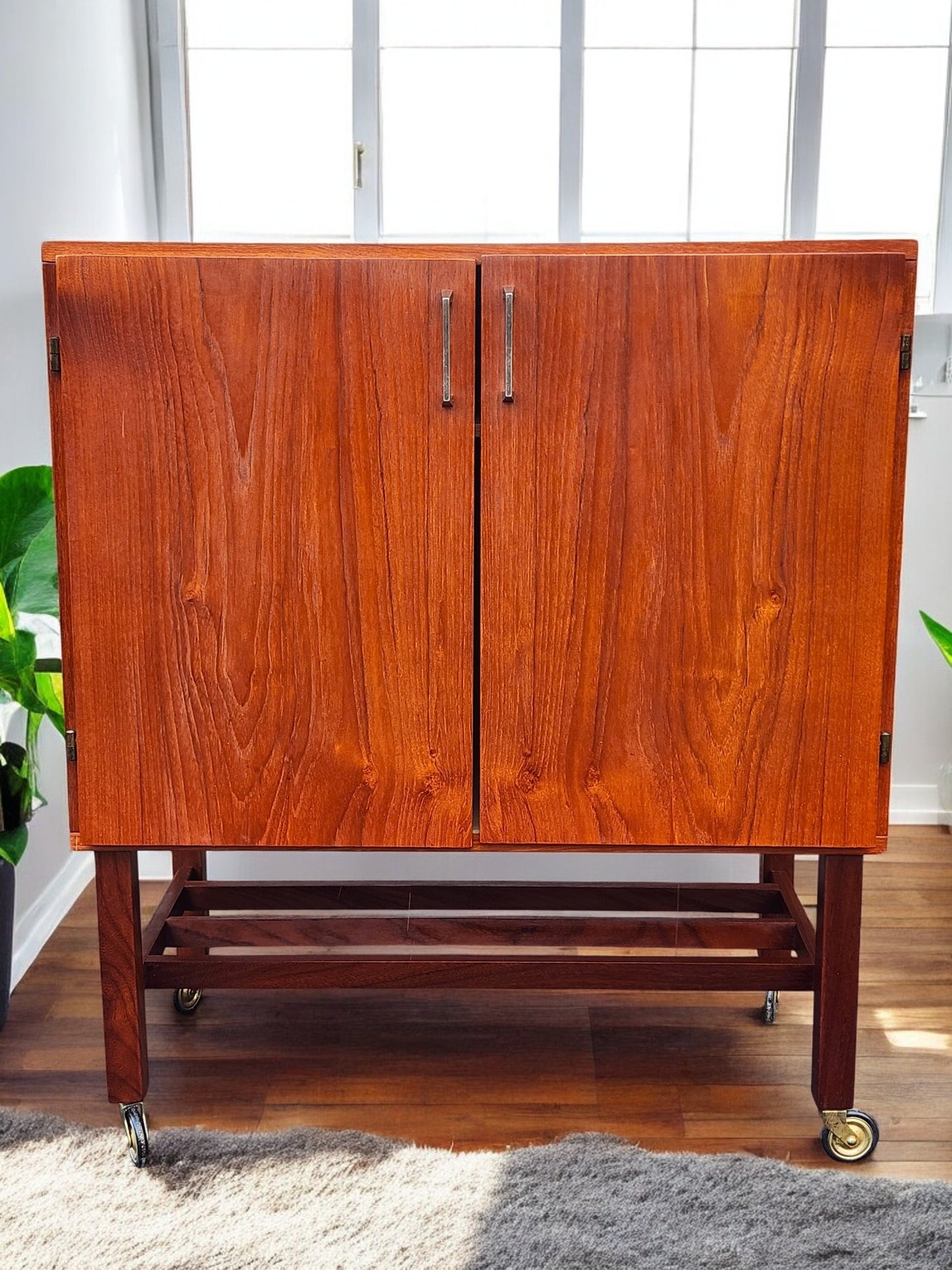 REFINISHED Swedish Mid Century Modern Teak Record Cabinet on Casters