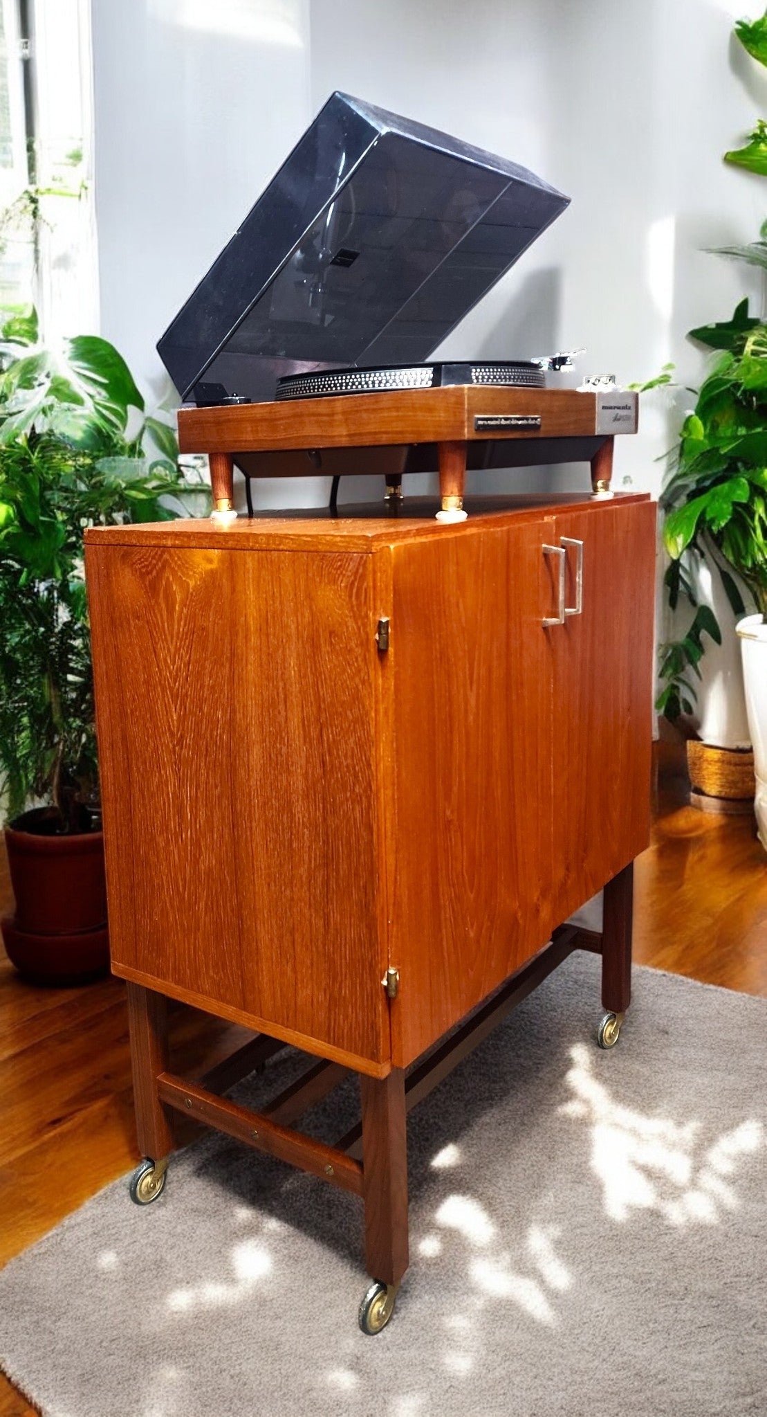 REFINISHED Swedish Mid Century Modern Teak Record Cabinet on Casters