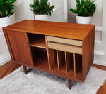 REFINISHED Danish Mid Century Modern Teak Record Tambour Cabinet 47