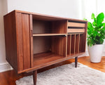 REFINISHED Danish Mid Century Modern Teak Record Tambour Cabinet 47