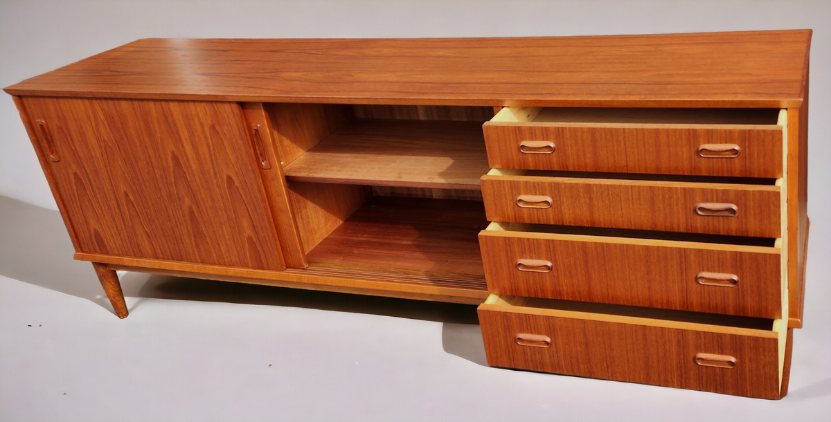 REFINISHED Mid Century Teak Sideboard Credenza Buffet 79