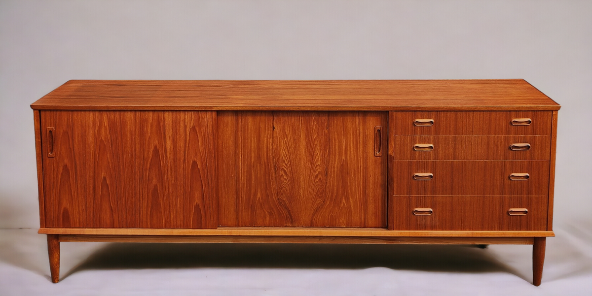 REFINISHED Mid Century Teak Sideboard Credenza Buffet 79