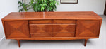 REFINISHED Mid Century Modern Teak Buffet w Geometrical Inlays & Lighting, 94