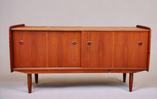 REFINISHED Mid Century Teak Sideboard Buffet TV Media Console by R.Huber 60" narrow