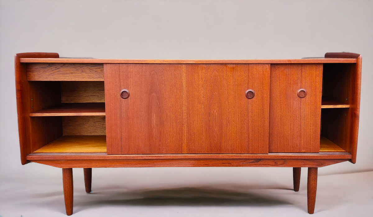 REFINISHED Mid Century Teak Sideboard Buffet TV Media Console by R.Huber 60