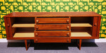 REFINISHED Mid Century Modern Teak Sideboard w Tambour Doors  84