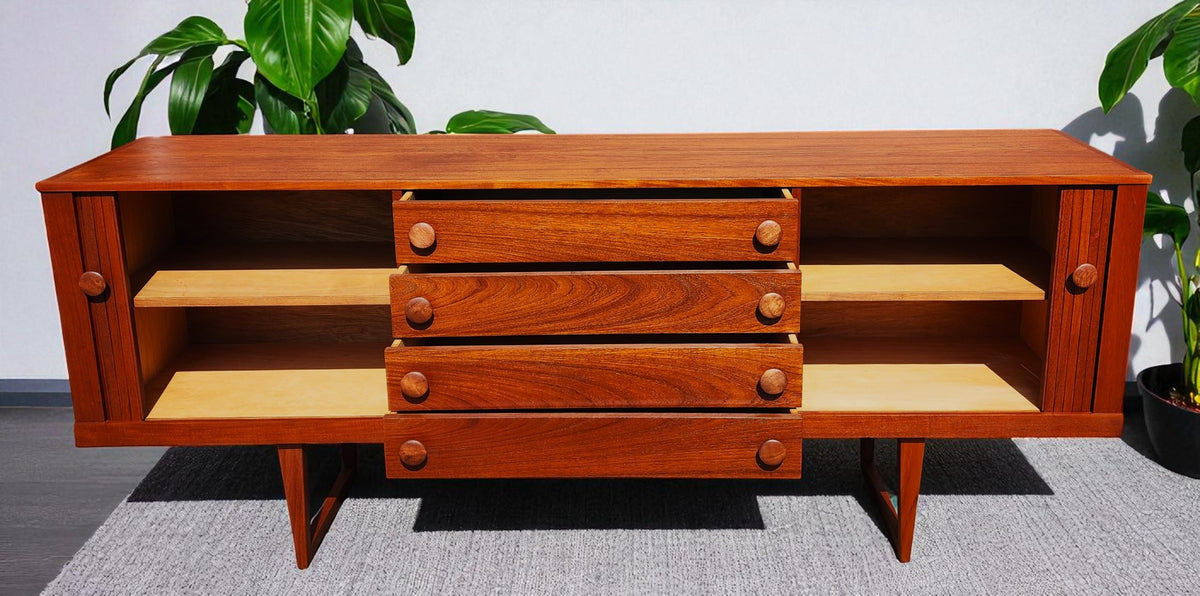 REFINISHED Mid Century Modern Teak Sideboard w Tambour Doors  84
