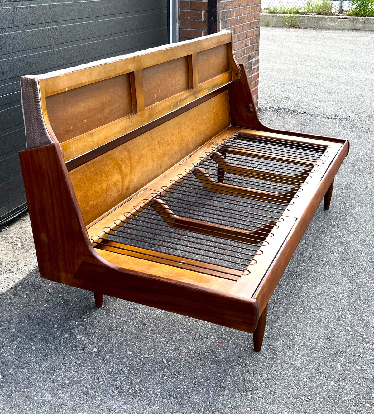 REFINISHED  REUPHOLSTERED Mid Century Modern Teak Sofa - Bed