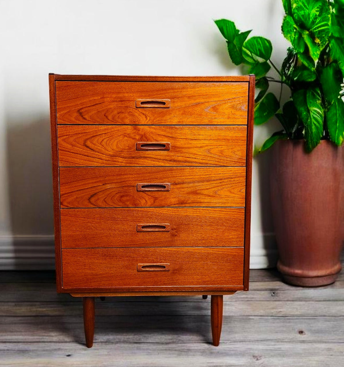 REFINISHED Mid Century Modern Teak Tallboy, Narrow