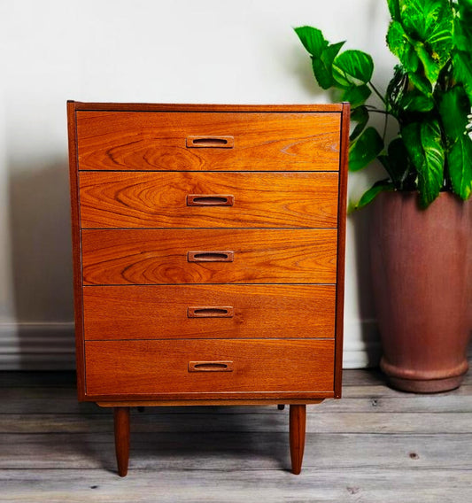 REFINISHED Mid Century Modern Teak Tallboy, Narrow