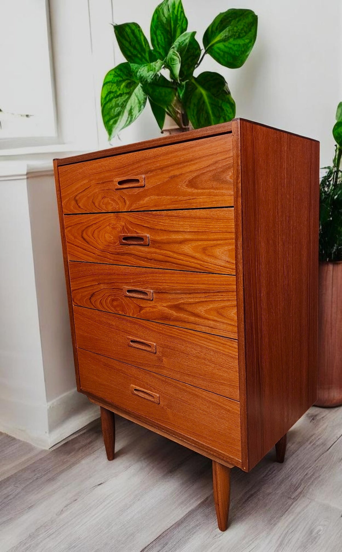 REFINISHED Mid Century Modern Teak Tallboy, Narrow