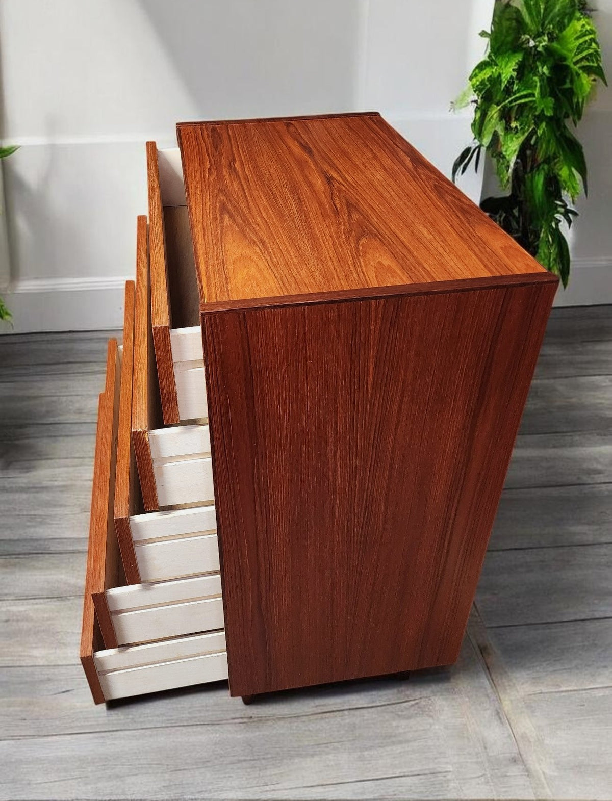 REFINISHED Mid Century Modern Teak Tallboy, Narrow