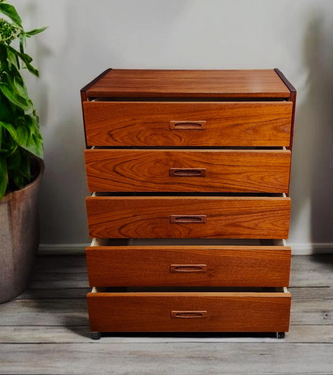 REFINISHED Mid Century Modern Teak Tallboy, Narrow