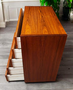 REFINISHED Mid Century Modern Teak Tallboy, Narrow 9