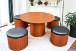 REFINISHED Mid Century Modern Teak Low Table & 4 REUPHOLSTERED Stools by  RS Associates 1