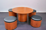 REFINISHED Mid Century Modern Teak Low Table & 4 REUPHOLSTERED Stools by  RS Associates 5