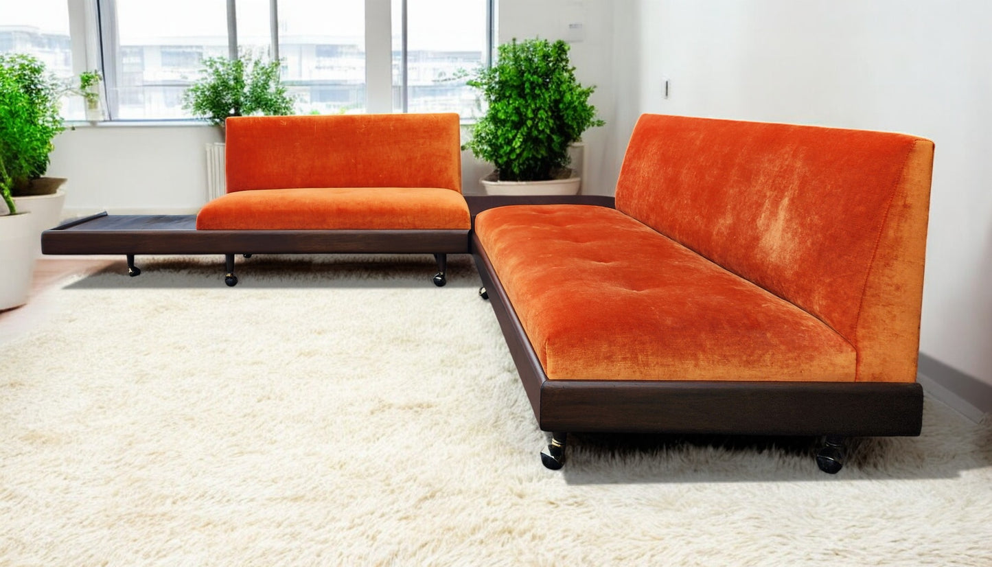 REFINISHED REUPHOLSTERED MCM Adrian Pearsall Walnut 2-PC Sectional