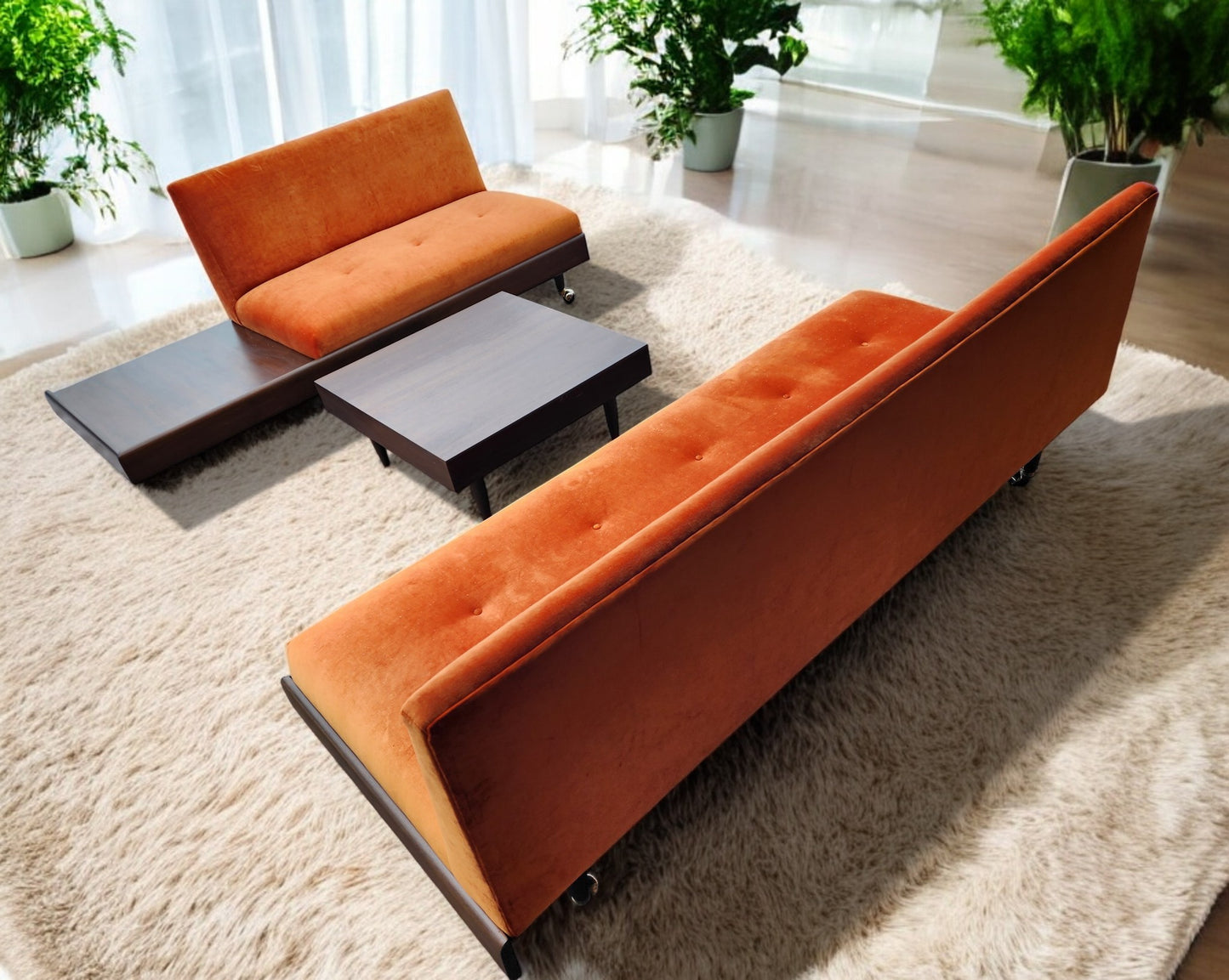 REFINISHED REUPHOLSTERED MCM Adrian Pearsall Walnut 2-PC Sectional