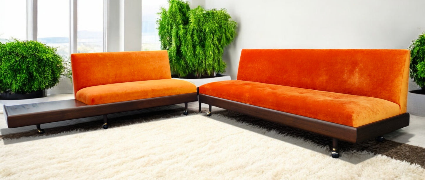 REFINISHED REUPHOLSTERED MCM Adrian Pearsall Walnut 2-PC Sectional