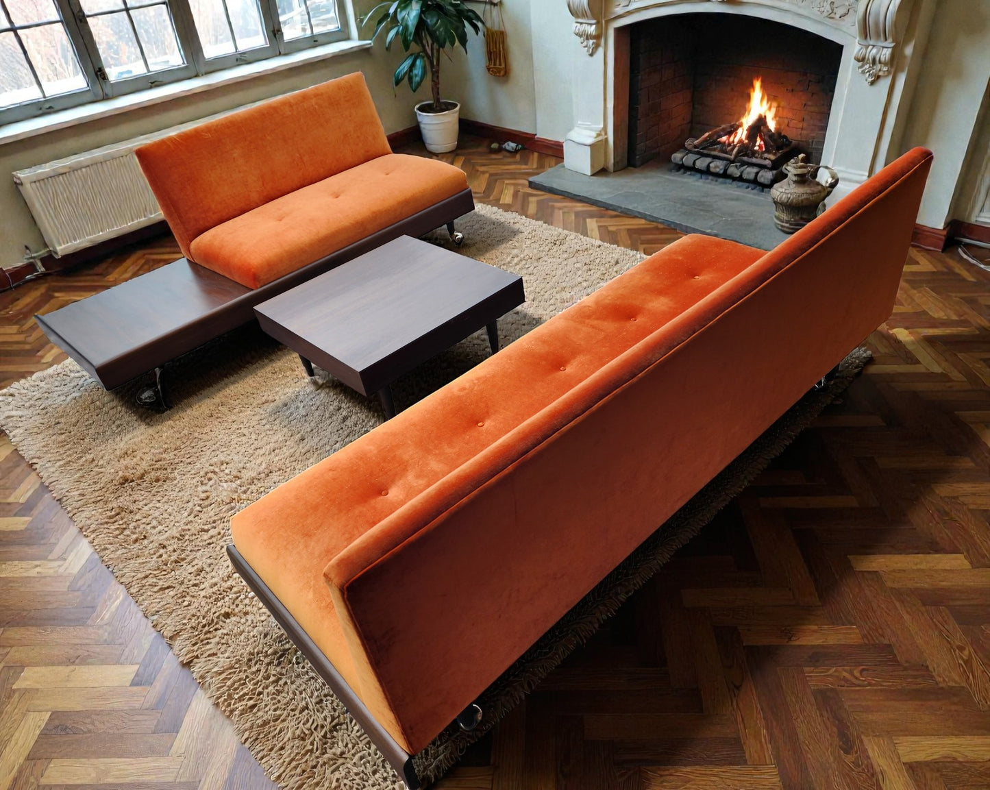 REFINISHED REUPHOLSTERED MCM Adrian Pearsall Walnut 2-PC Sectional