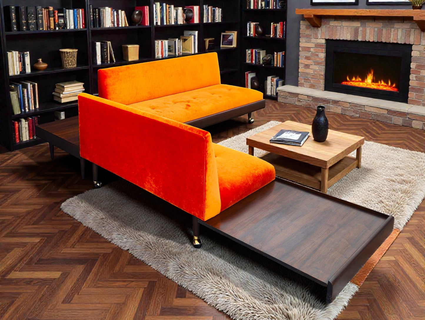 REFINISHED REUPHOLSTERED MCM Adrian Pearsall Walnut 2-PC Sectional