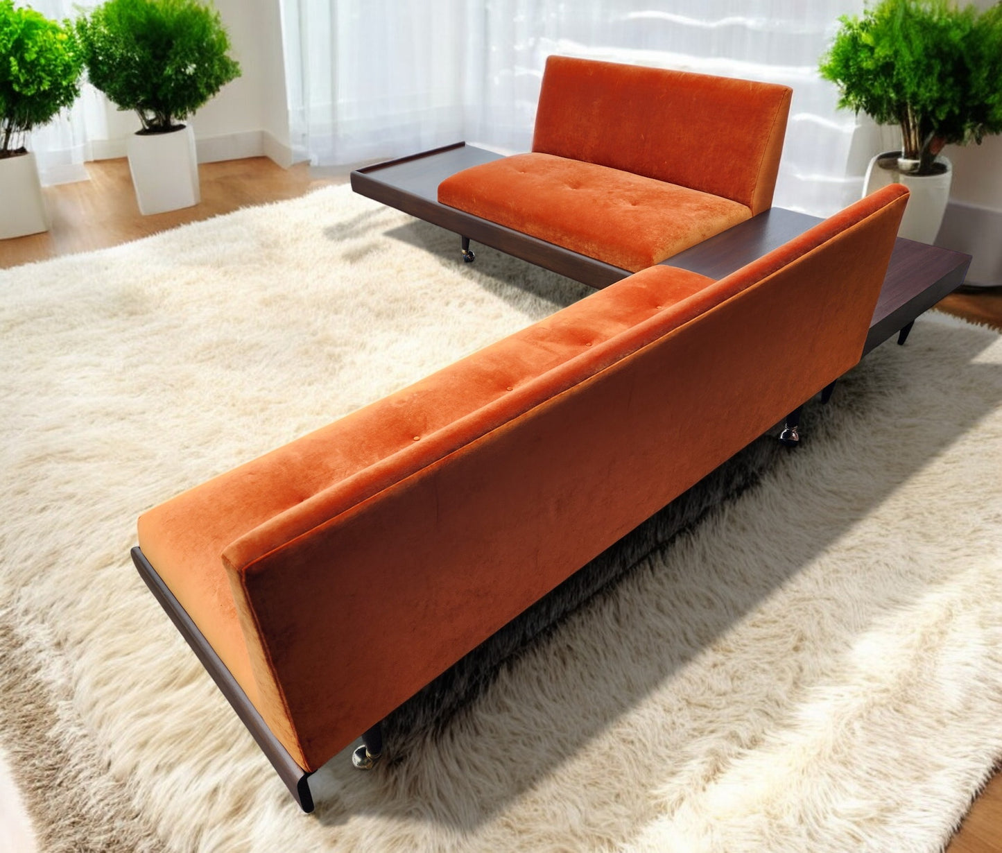 REFINISHED REUPHOLSTERED MCM Adrian Pearsall Walnut 2-PC Sectional