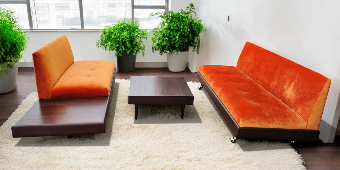 REFINISHED REUPHOLSTERED MCM Adrian Pearsall Walnut 2-PC Sectional