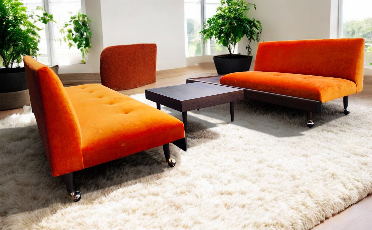 REFINISHED REUPHOLSTERED MCM Adrian Pearsall Walnut 2-PC Sectional