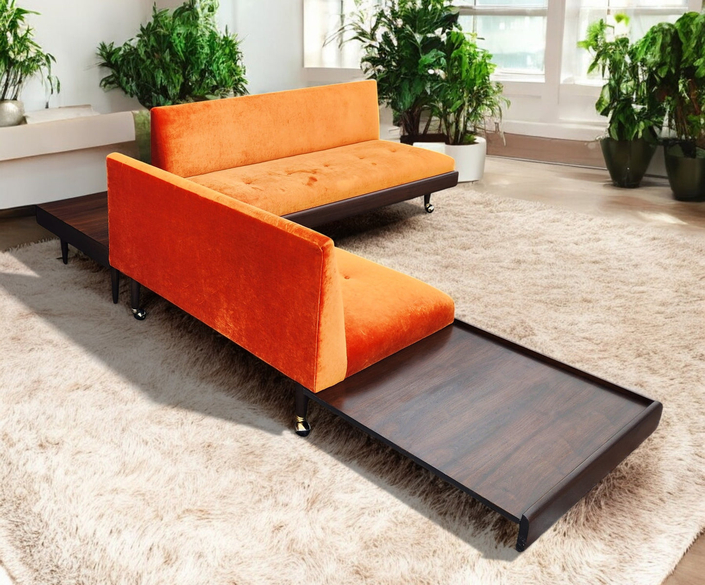 REFINISHED REUPHOLSTERED MCM Adrian Pearsall Walnut 2-PC Sectional