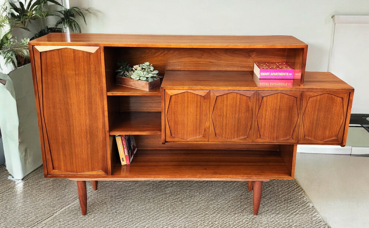 Sculptural Mid Century Modern Walnut Bar Cabinet 69