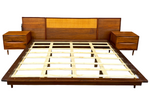 REFINISHED Mid Century Modern Walnut & Cane Bed King, 2 Dressers, 2 Nightstands 4