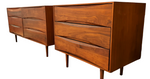 REFINISHED Mid Century Modern Walnut & Cane Bed King, 2 Dressers, 2 Nightstands 21