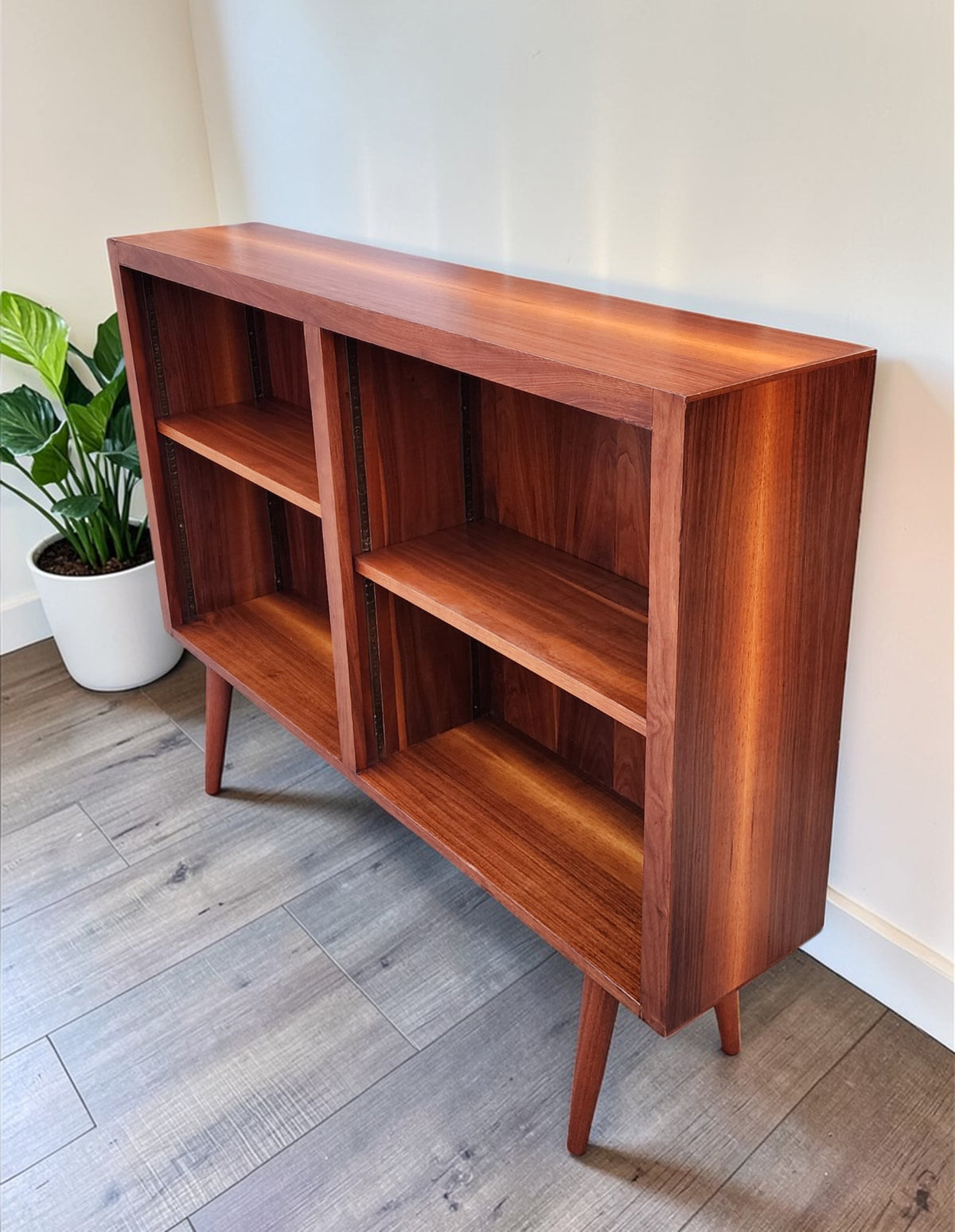 REFINISHED Mid Century Modern Walnut Display Bookcase Narrow 49