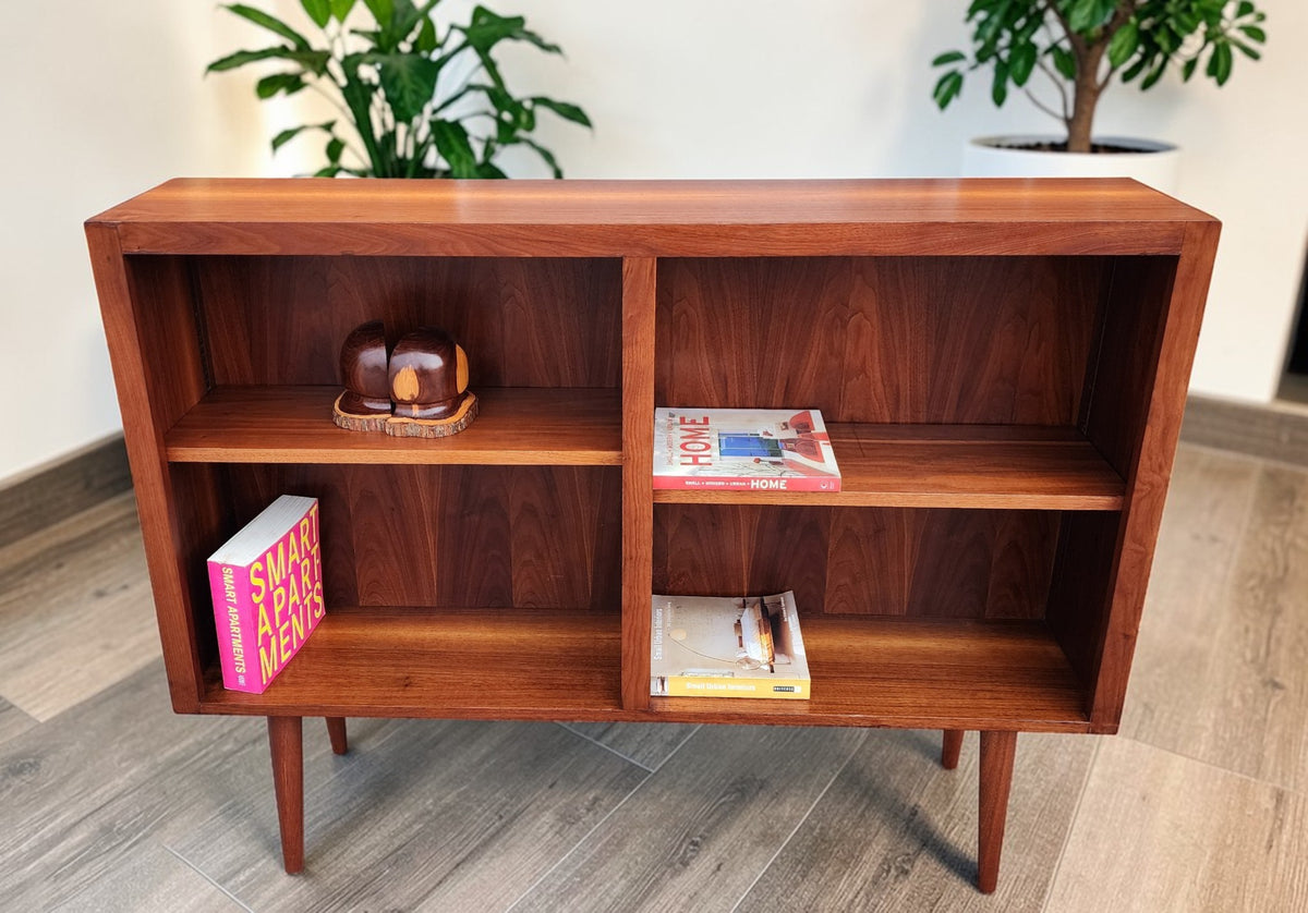 REFINISHED Mid Century Modern Walnut Display Bookcase Narrow 49