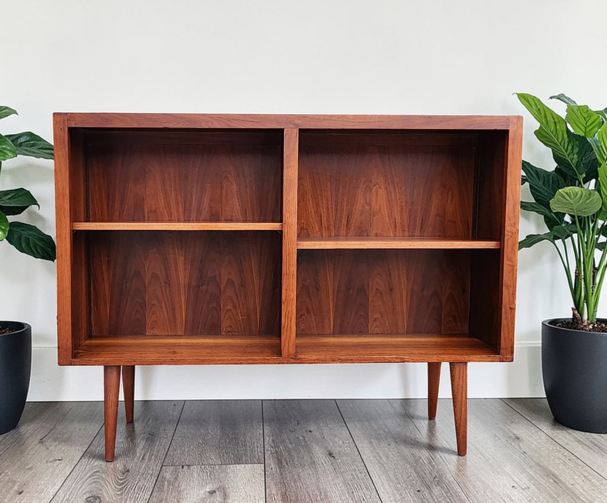 REFINISHED Mid Century Modern Walnut Display Bookcase Narrow 49