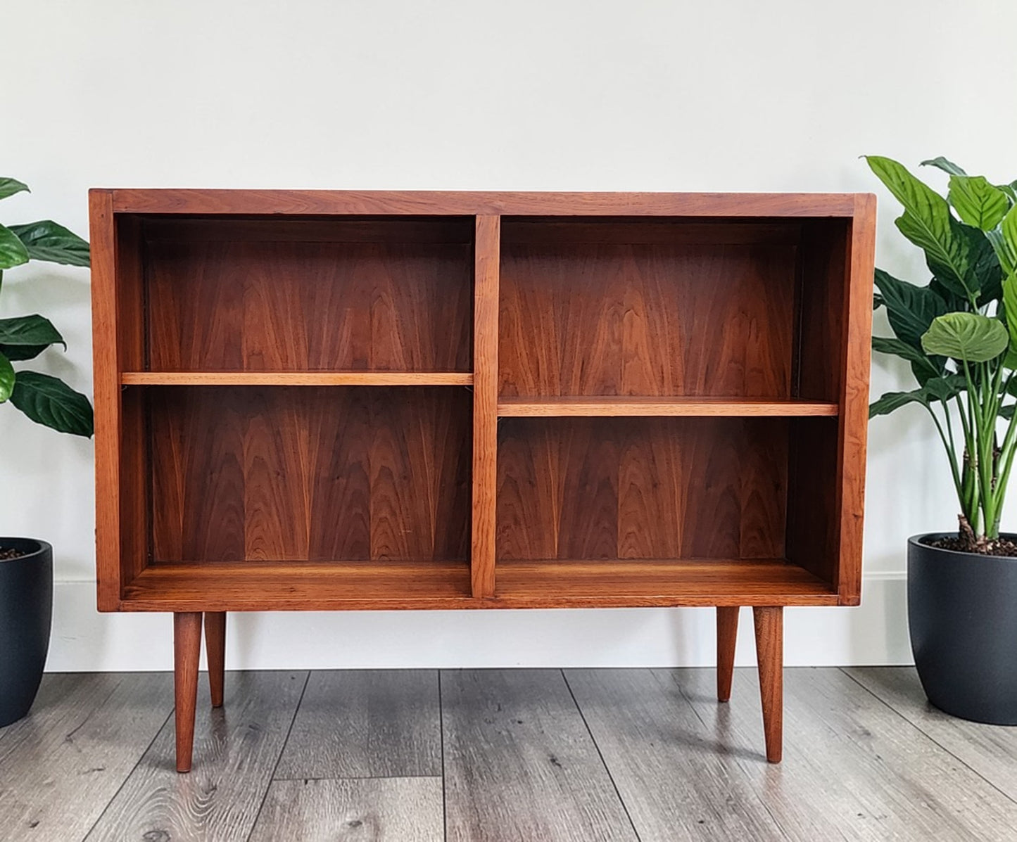 REFINISHED Mid Century Modern Walnut Display Bookcase Narrow 49"