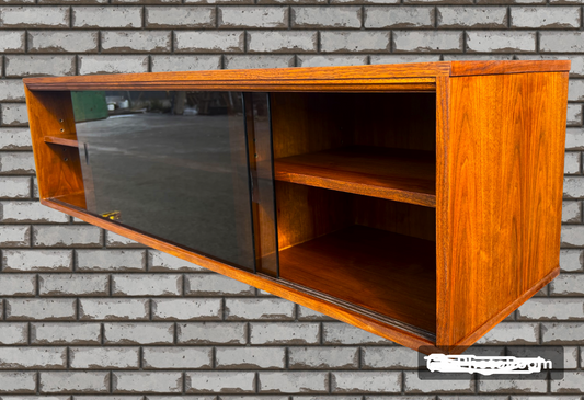 REFINISHED Mid Century Modern Walnut Media Console or Bookcase, Wall Mounted Floating 60"