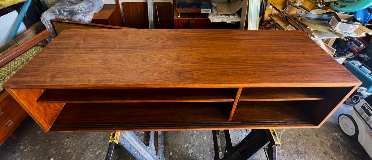 REFINISHED Mid Century Modern Walnut Wall Mounted Floating Cabinet 60