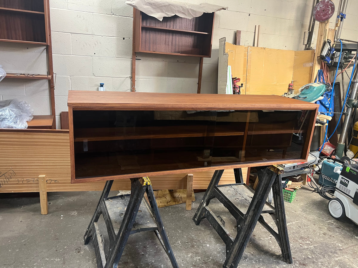 REFINISHED Mid Century Modern Walnut Wall Mounted Floating Cabinet 60