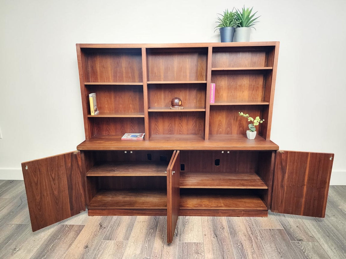 REFINISHED Mid Century Modern Walnut Cabinet w Shelving 79