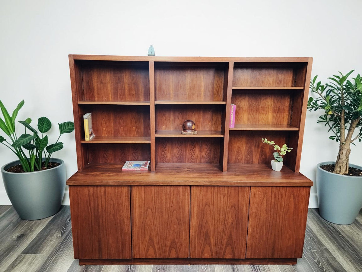 REFINISHED Mid Century Modern Walnut Cabinet w Shelving 79