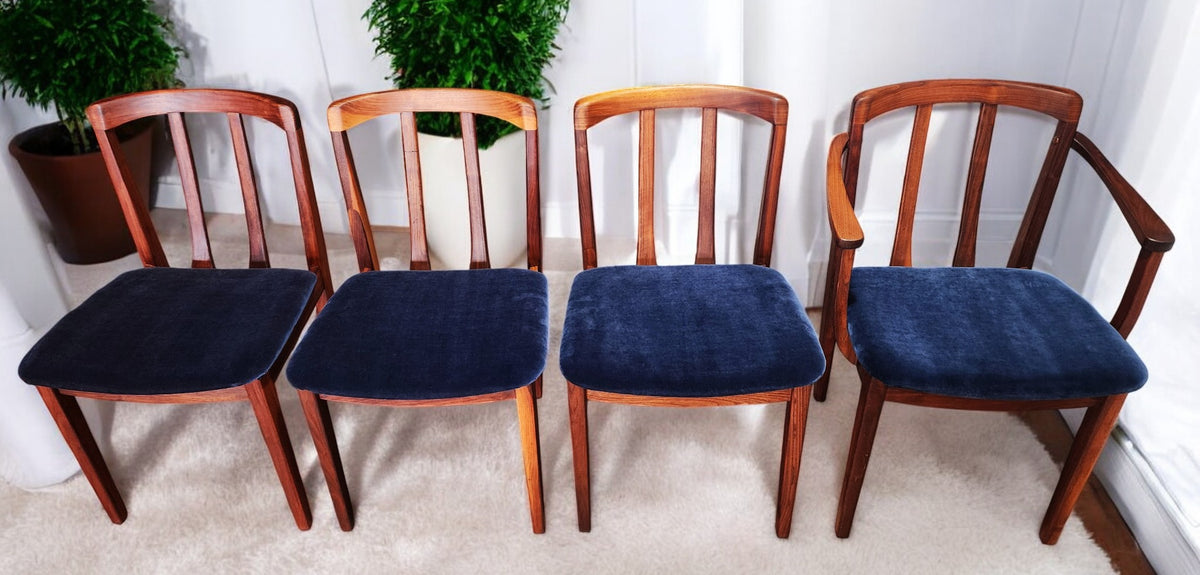 4 REFINISHED REUPHOLSTERED MCM Walnut Chairs by Honderich
