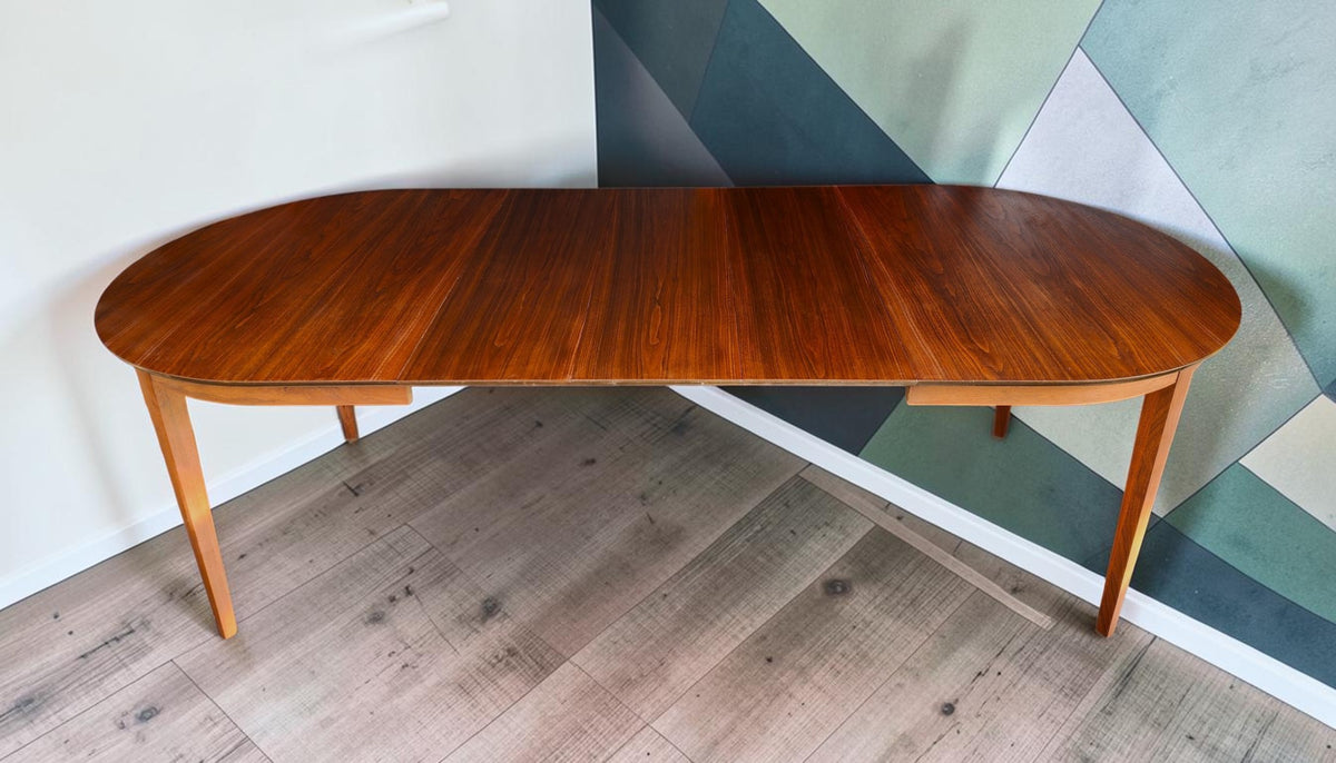 REFINISHED Mid Century Modern Walnut Dining Table Oval w 3 Leaves 60