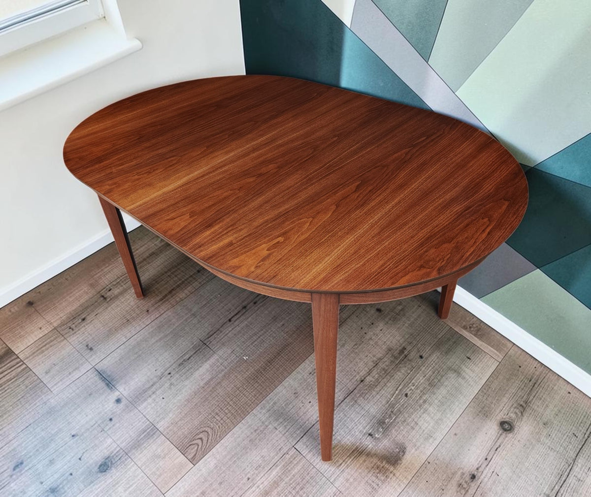 REFINISHED Mid Century Modern Walnut Dining Table Oval w 3 Leaves 60